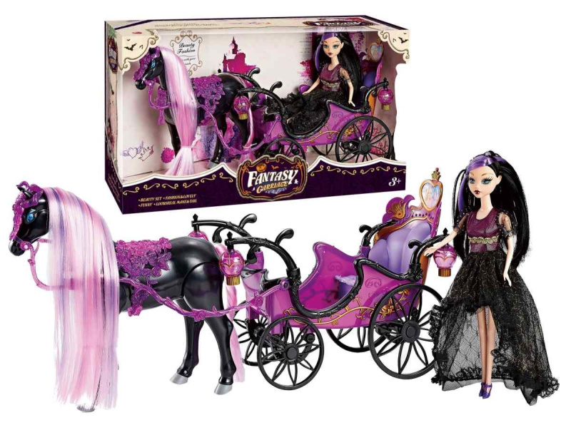 Kůň s kočárem pro panenky halloween