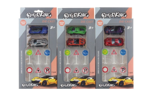 Sada kovových autíček se značkami