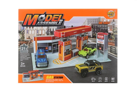 Stavebnice benzínky s kovovým autíčkem