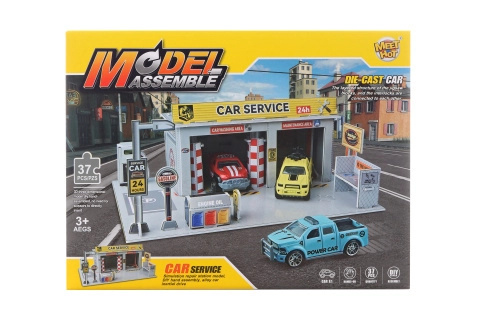 Stavebnice autoservis s kovovým autíčkem