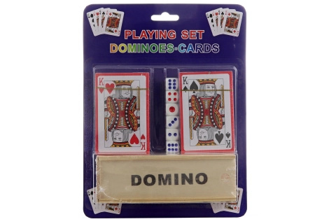 Souprava hrací karty, kostky a domino