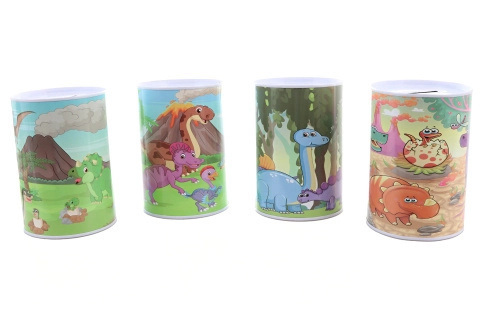 Kovová pokladnička s motivem dinosauři