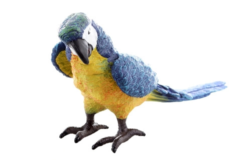 Realistická figurka papouška ara modrožlutého – plastová dekorace/hračka
