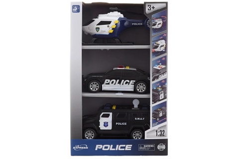 Sada policejních aut a helikoptéry se zvukem a světlem na baterie