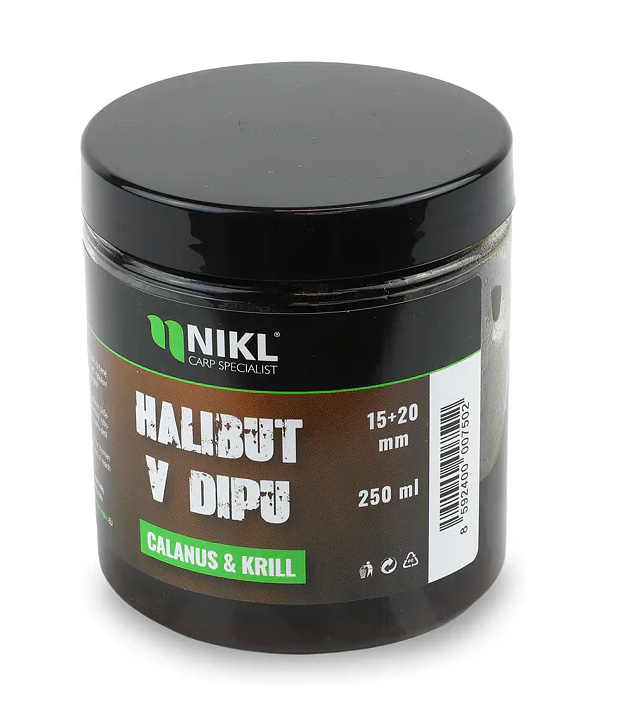 Nikl black halibut pelety v dipu calanus & krill 250 ml 15+20 mm