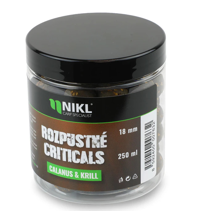 Nikl rozpustné criticals boilie calanus & krill 250 ml - 24 mm