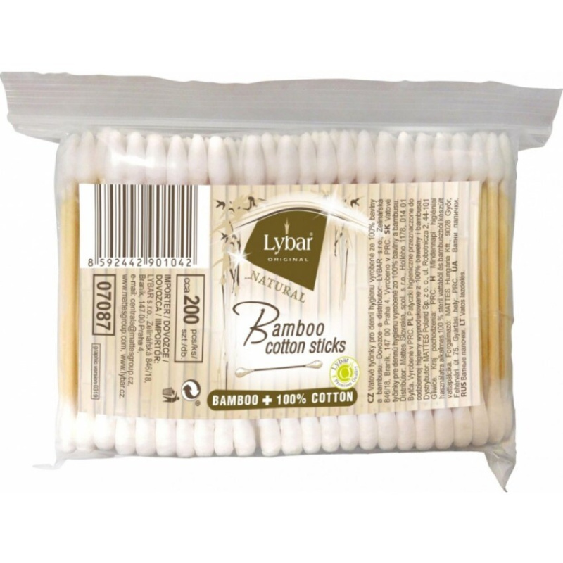 LYBAR Natural vatové tyčinky sáček 200 kusů