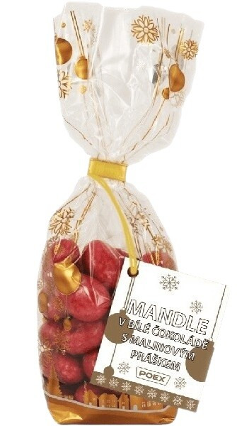 POEX Mandle v bílé čoko.s malinovým práškem 175g