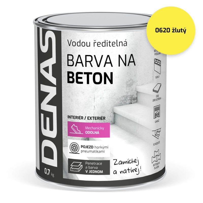DENAS Vodou ředitelná barva na beton BETON 0620 žlutá 700 g