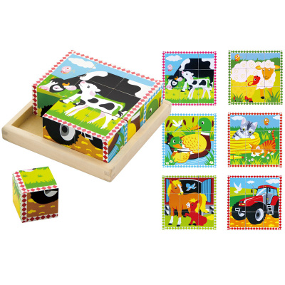 BABU Obrázkové kostky Zvířátka na farmě, 9 kostek
