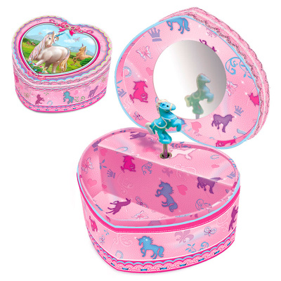 Šperkovnice s koníkem ve tvaru srdce růžová