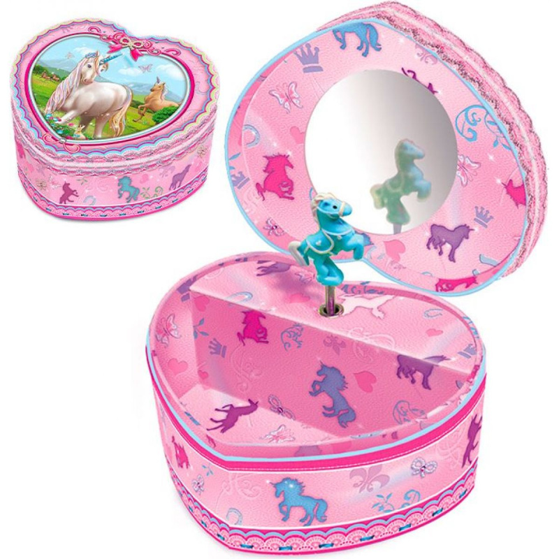 Šperkovnice s koníkem ve tvaru srdce růžová