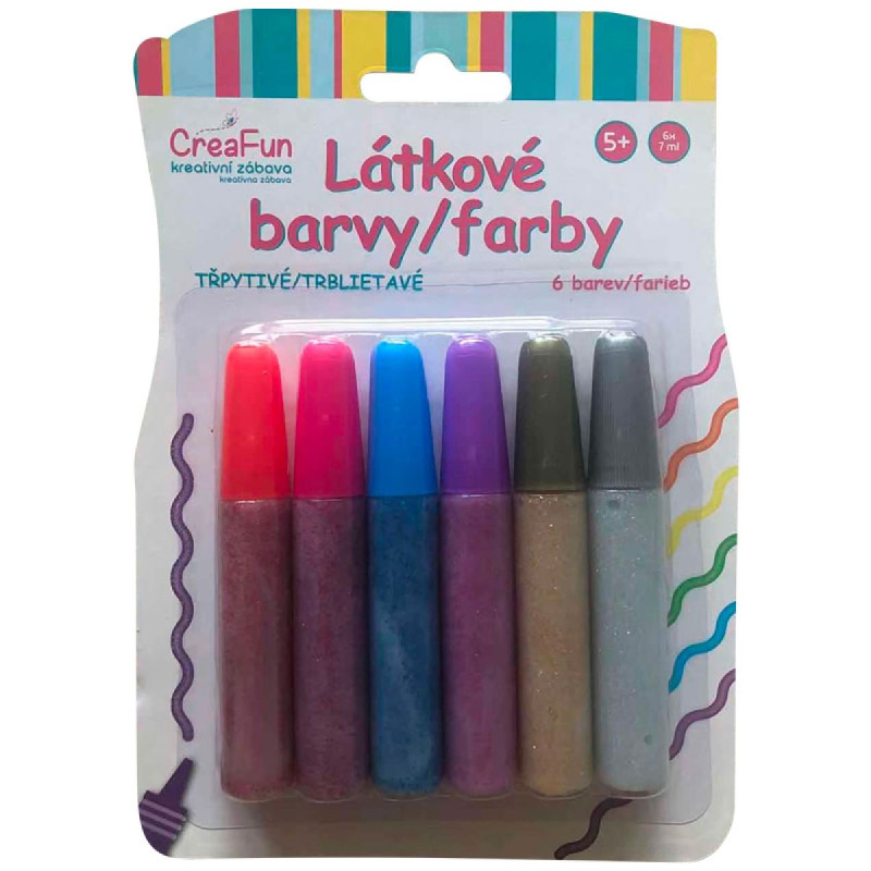 CreaFun látkové barvy se třpytkami – sada 6×42 ml
