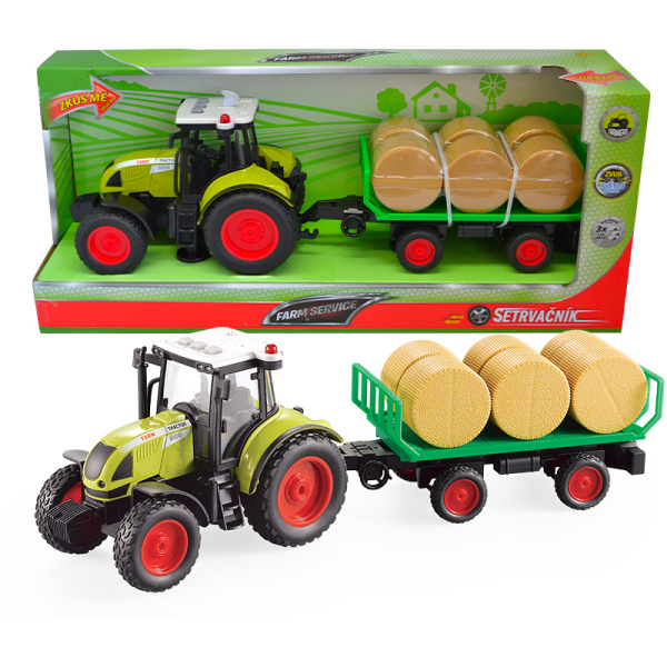 FARM SERVICE - Traktor s valníkem a balíky slámy 1:16