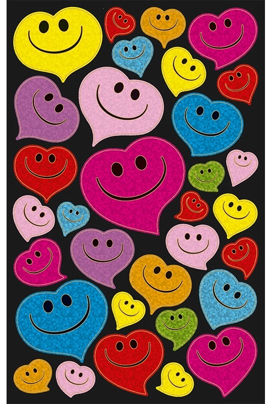 Samolepky barevná usmívající srdíčka, 30 ks