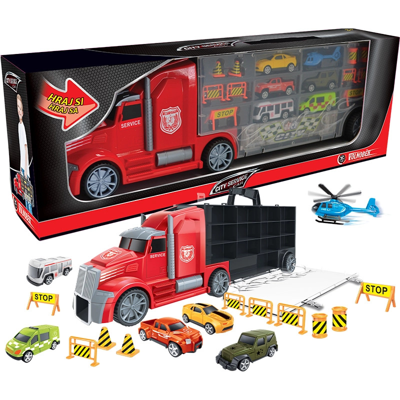 1:16 Tahač s auty a vrtulníkem 55 cm