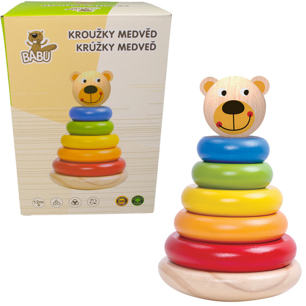 BABU - Skládací pyramida barevné kroužky MEDVĚD