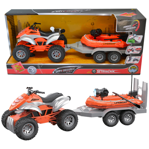 CITY SERVICE CAR - 1:16 Čtyřkolka s přívěsem - nafukovací člun