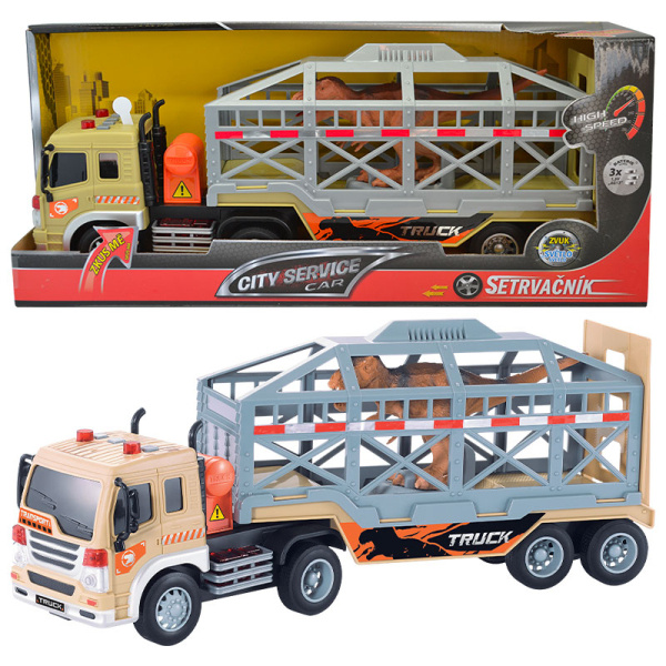 CITY SERVICE CAR - 1:16 Tahač s návěsem s klecí a dinosaurem