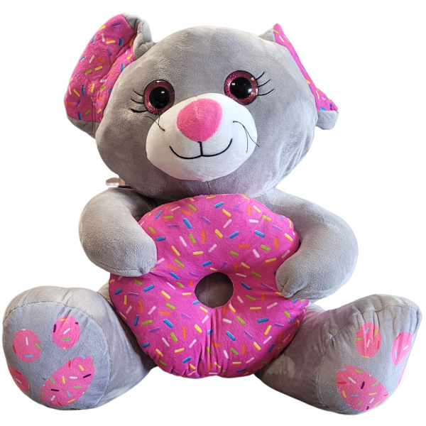 PLYŠÁKOV - Šedá myška s donutem 45 cm