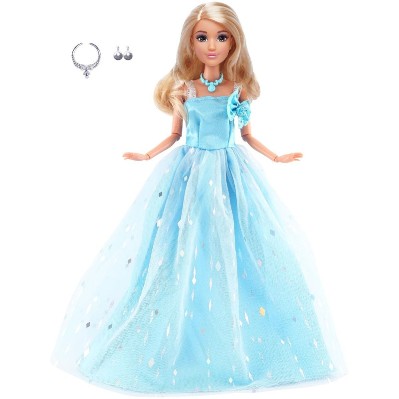 Módní panenka ve společenských šatech - dlouhé sv. modré