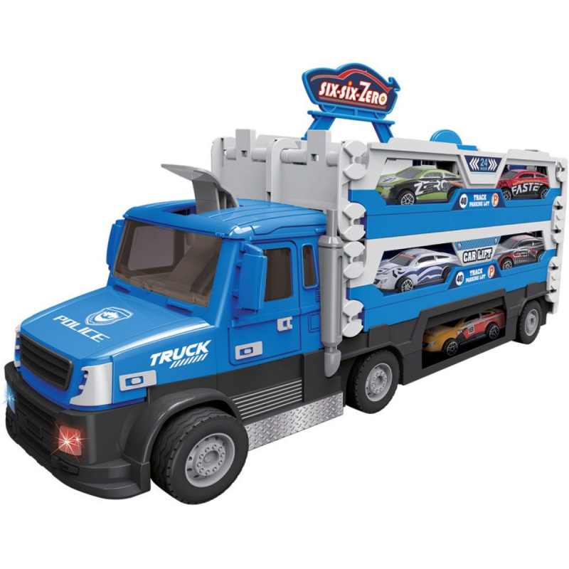 Policejní TRUCK 2v1 se světlem a zvukem a 6 auty