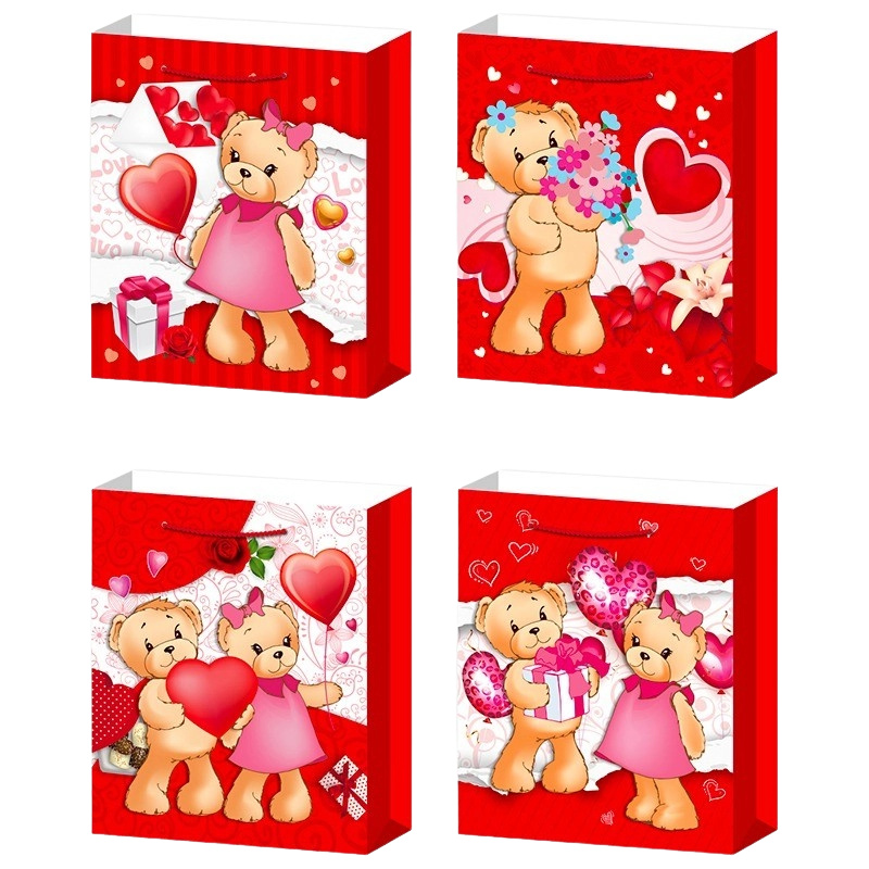 Dárková taška S s medvídkem a srdcem