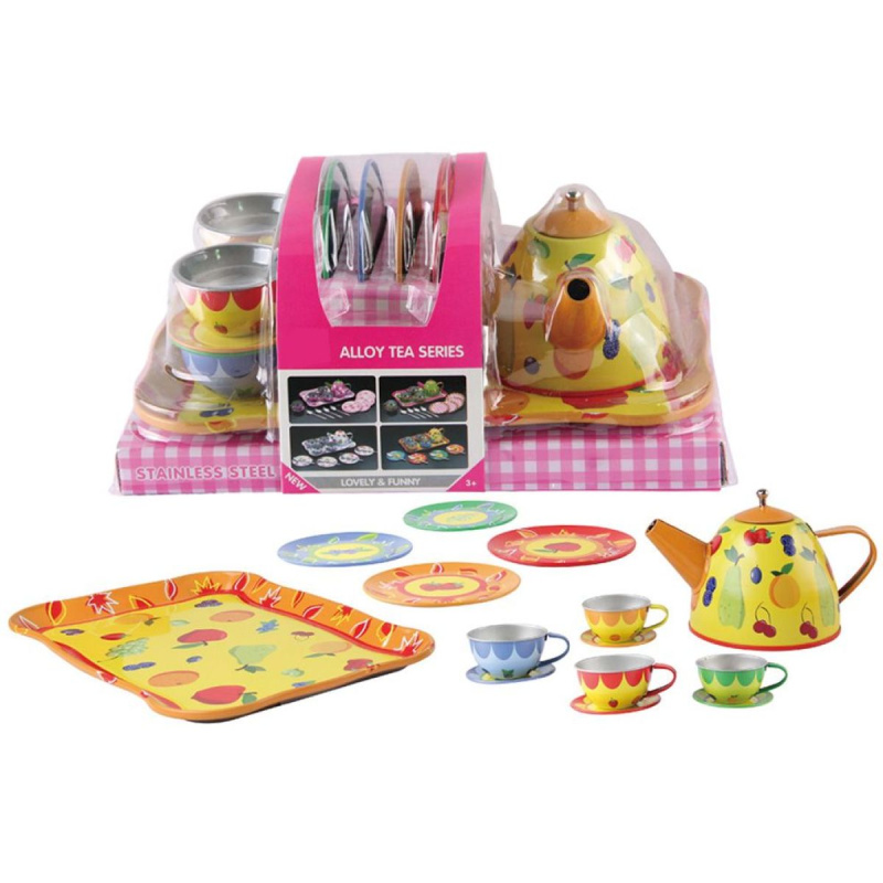 Plechová čajová sada s příslušenstvím 15 ks
