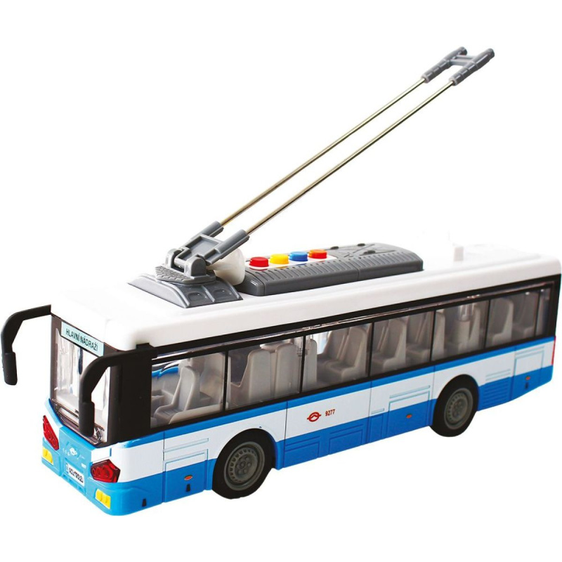 Městský trolejbus na setrvačník s osvětlením a zvukem - modrý
