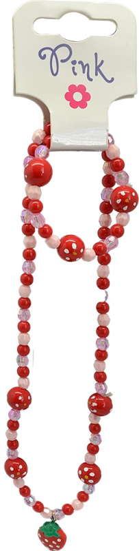Růžová sada šperků s přívěskem jahoda