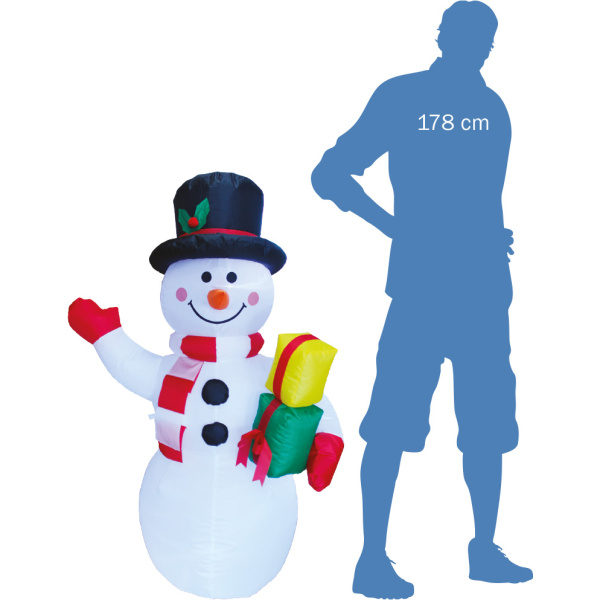 Nafukovací svítící sněhulák s dárky 124 cm