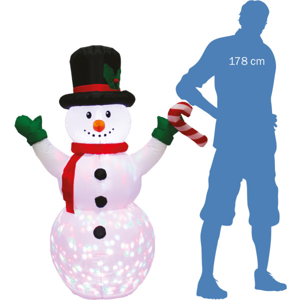 Nafukovací svítící sněhulák candy cane 150 cm