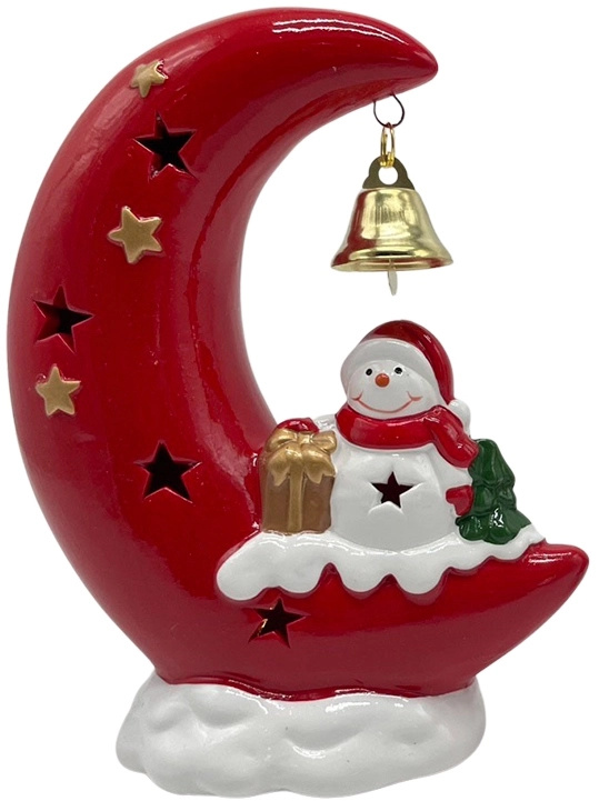 Keramický sněhulák sedící na měsíci s LED osvětlením