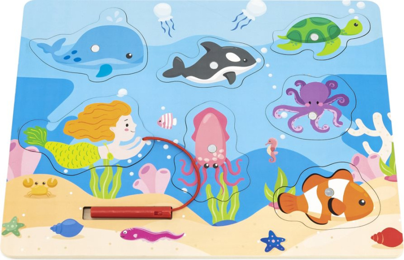 BABU - Dřevěné puzzle s prutem mořský svět