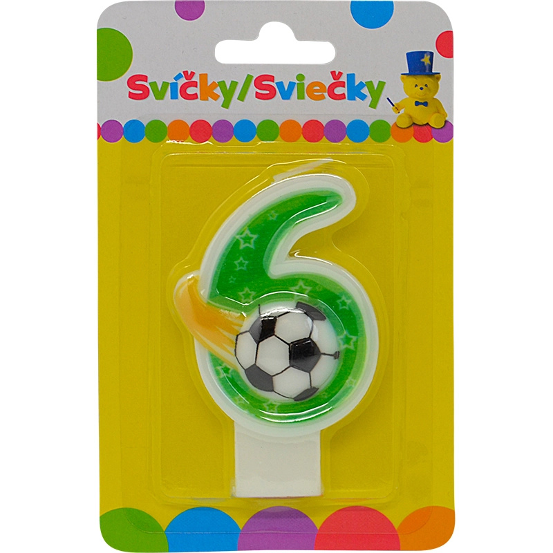 Narozeninová svíčka číslo 6 s míčem – pastelová