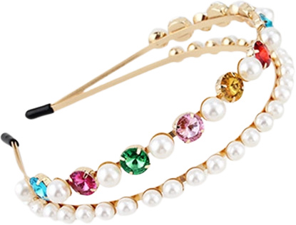 PINK - Dvojitá čelenka s drahokamy a perlamy
