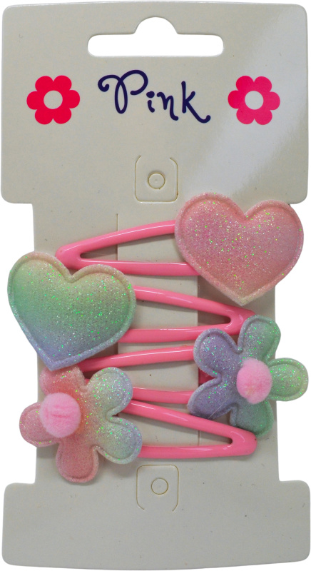 Sponky do vlasů pro dívky – kytka a srdce, sada 4 ks