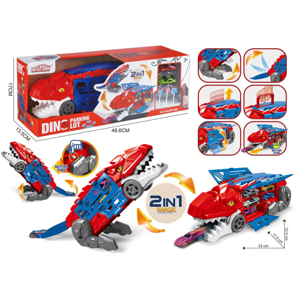 Transformující se dinosaurus 2v1 garáž s katapultem