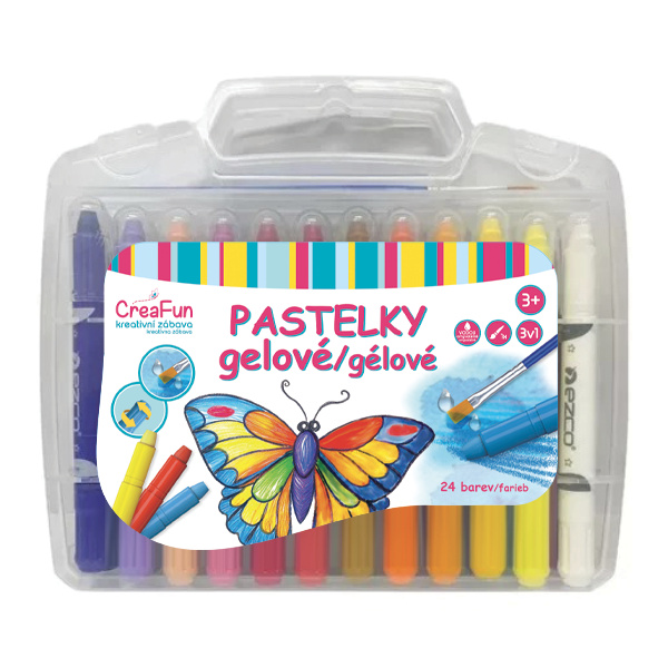 CreaFun - Pastelky gelové 3v1 omyvatelné - sada 24 ks + štětec