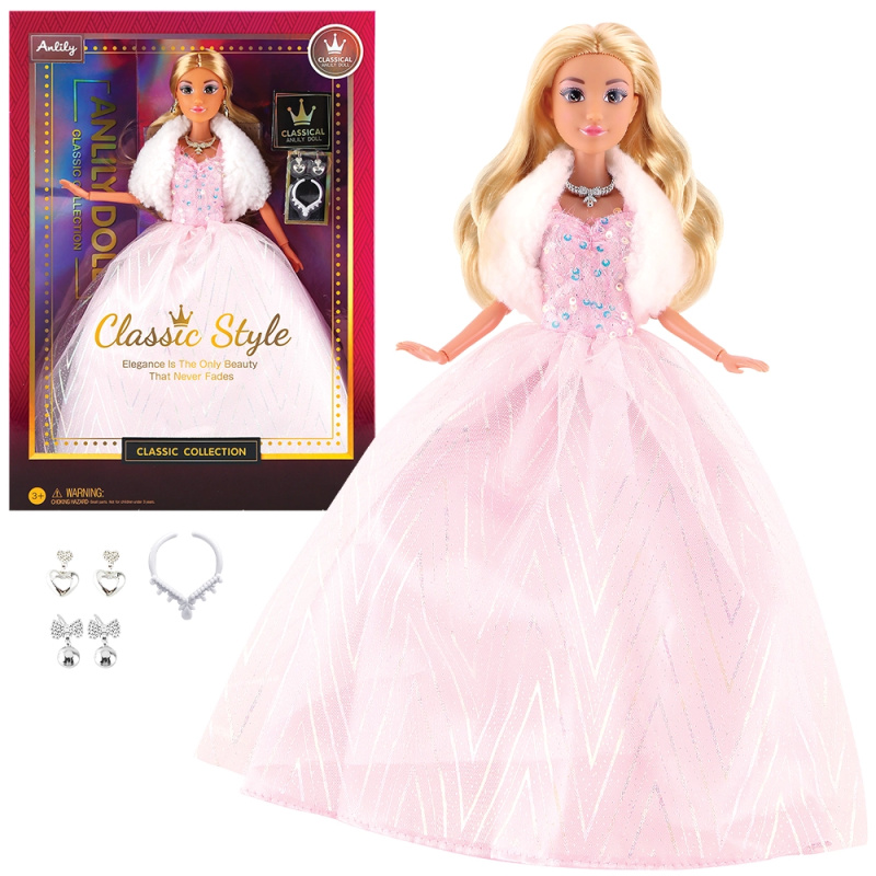 Módní panenka ve společenských šatech - světle růžové