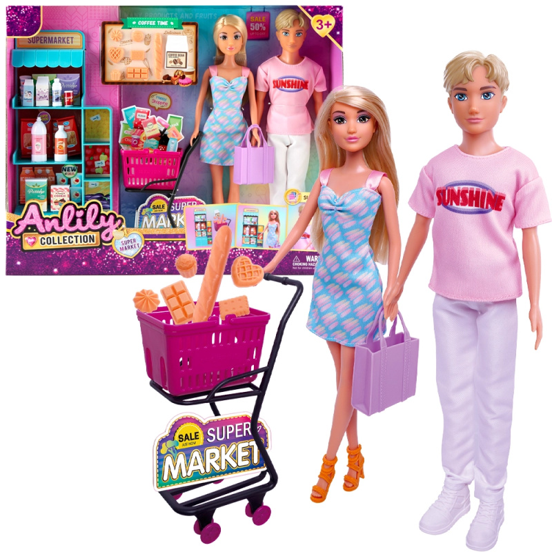 Set panenek v supermarketu s nákupním vozíkem