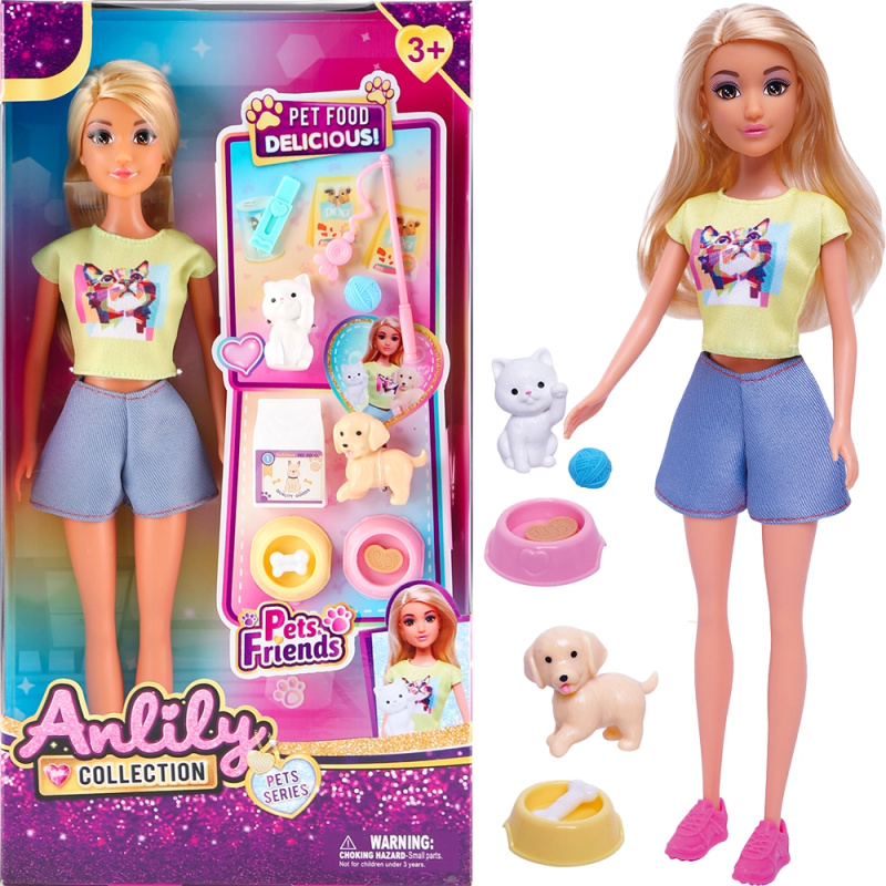 Panenka s kočkou, pejskem a dvěma miskami