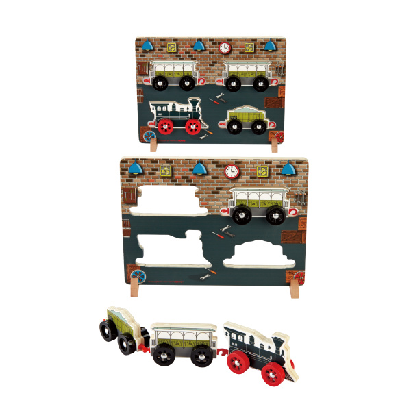 BABU - Dřevěné puzzle vláčky - sada 4 ks