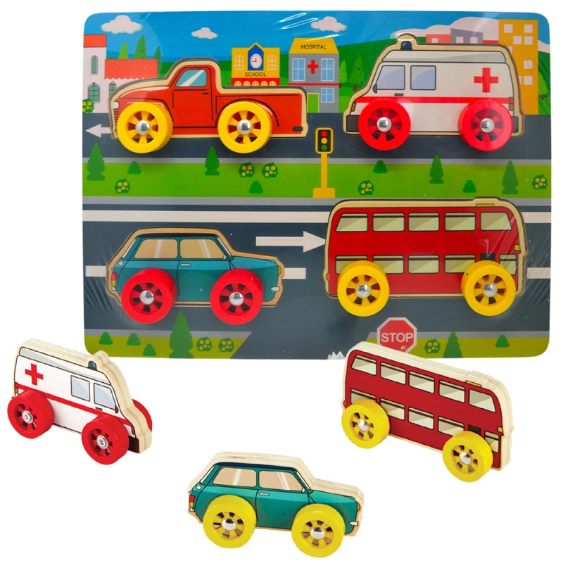 BABU - Dřevěné puzzle autíčka - sada 4 ks