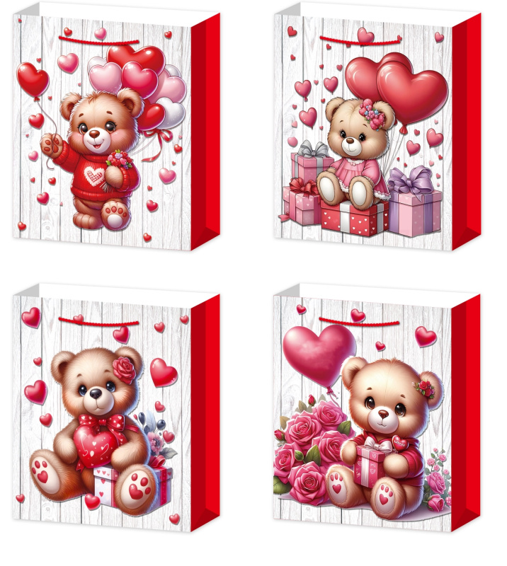 Dárková taška S s medvídkem a srdíčky