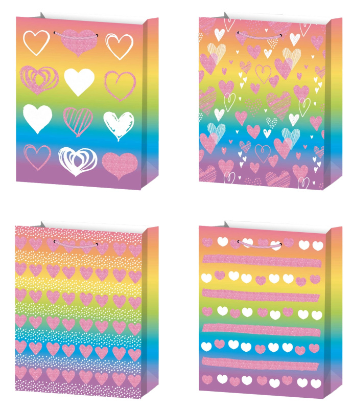 Dárková taška L duhová se srdíčky