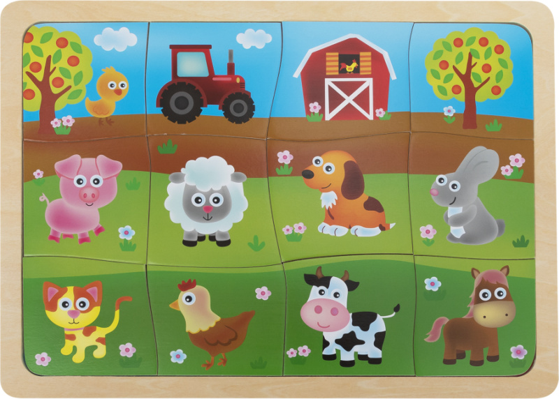 BABU - Edukativní puzzle Farma - 12 dílků