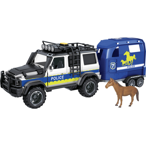 CITY SERVICE CAR - 1:14 - Policejní auto s přívěsem a koněm (se zvukem a světly)
