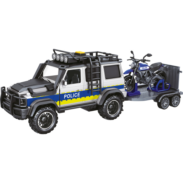CITY SERVICE CAR - 1:14 - Policejní auto s přívěsem a motorkou (se zvukem a světly)