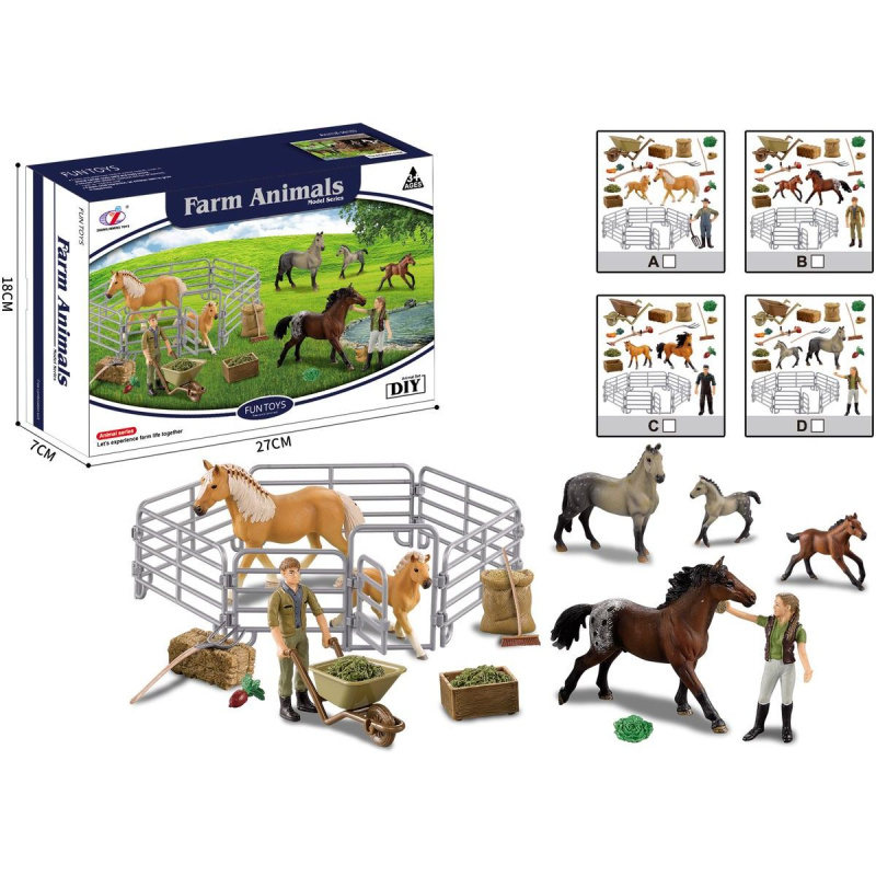 Zvířátka z farmy - Sada s koňmi a výběhem 4 druhy V1